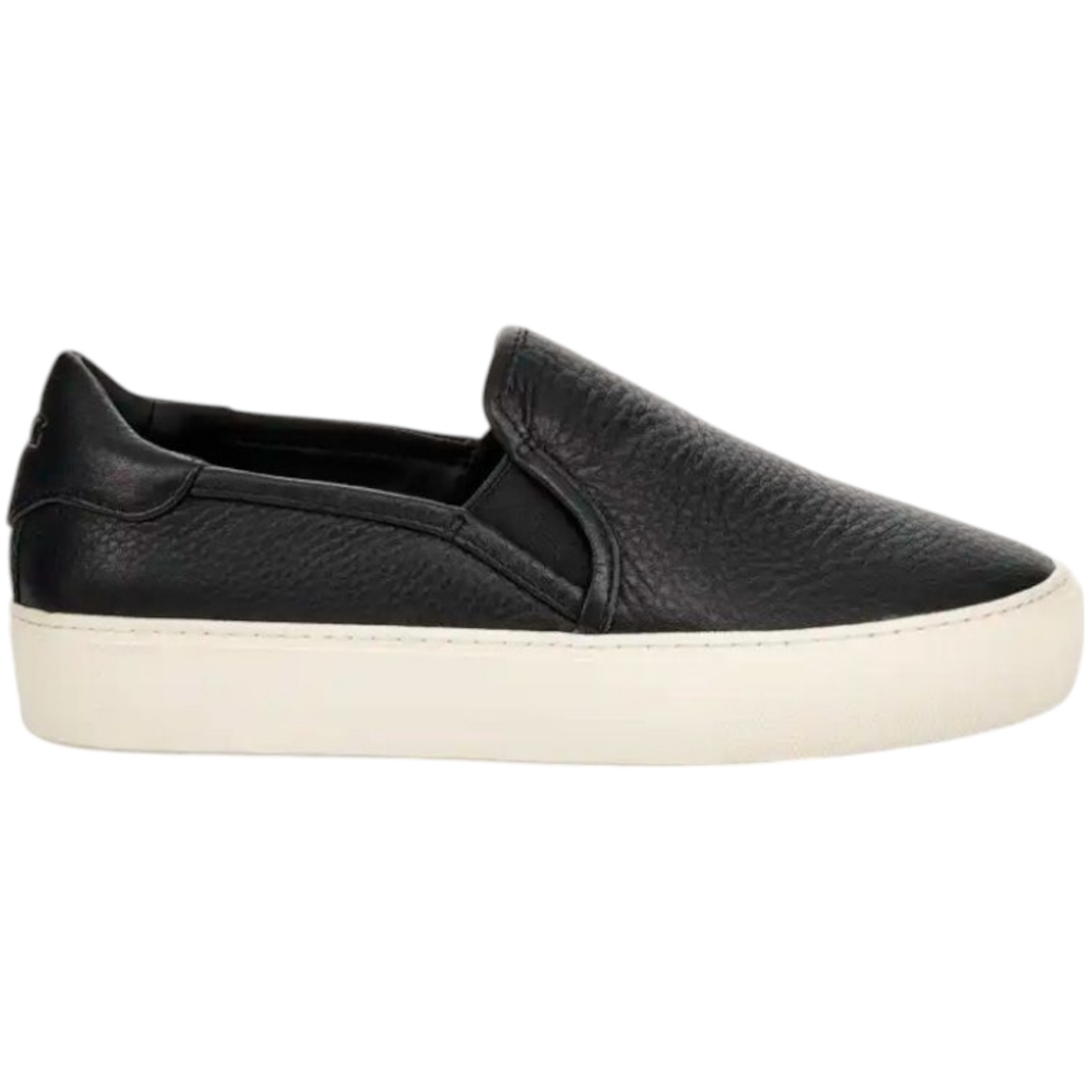 UGG Black Leather Slip-On Sneakers with White Platform Sole